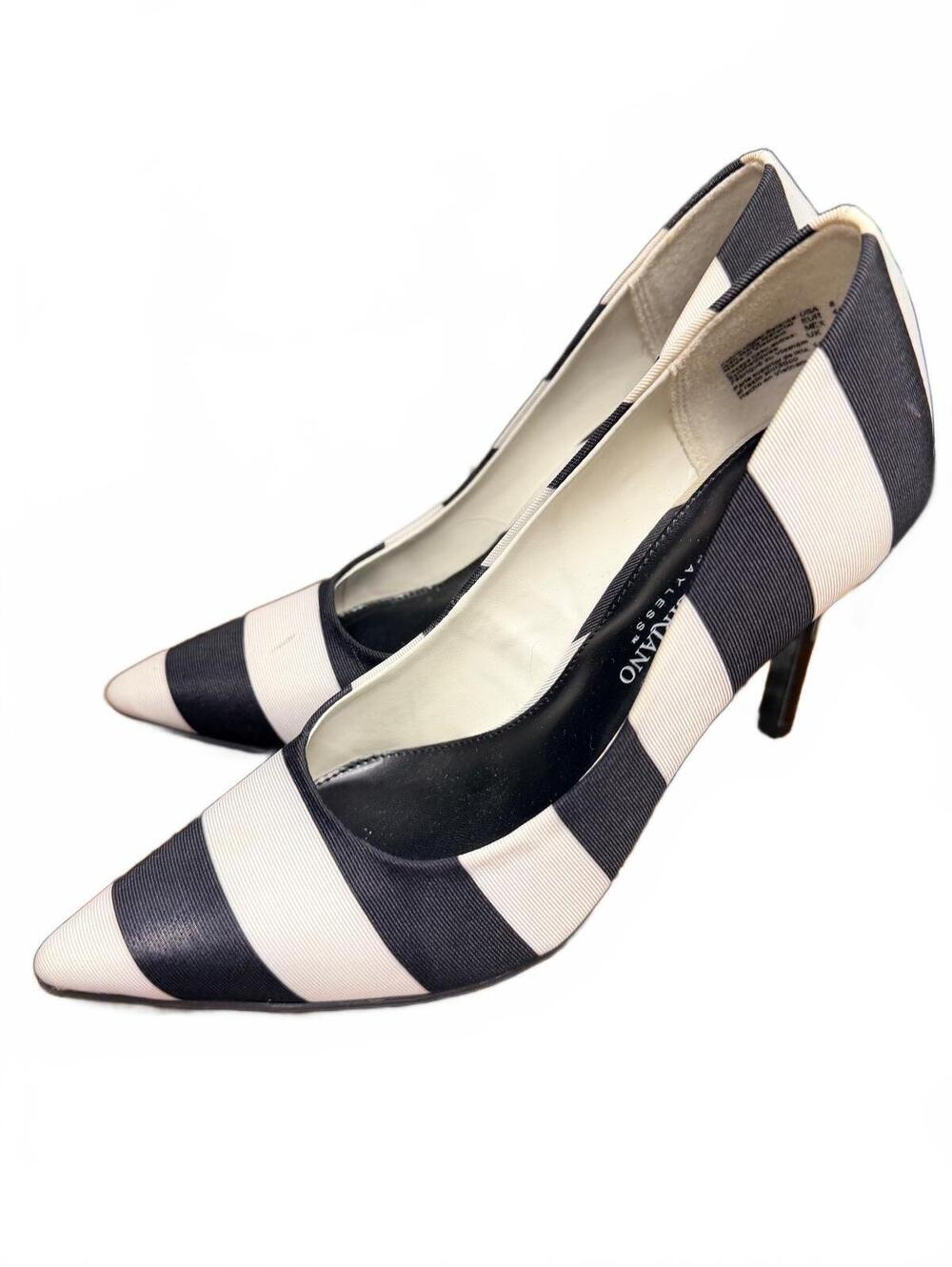 Christian Siriano Black and White Striped Pointed Toe Pumps - Size 8